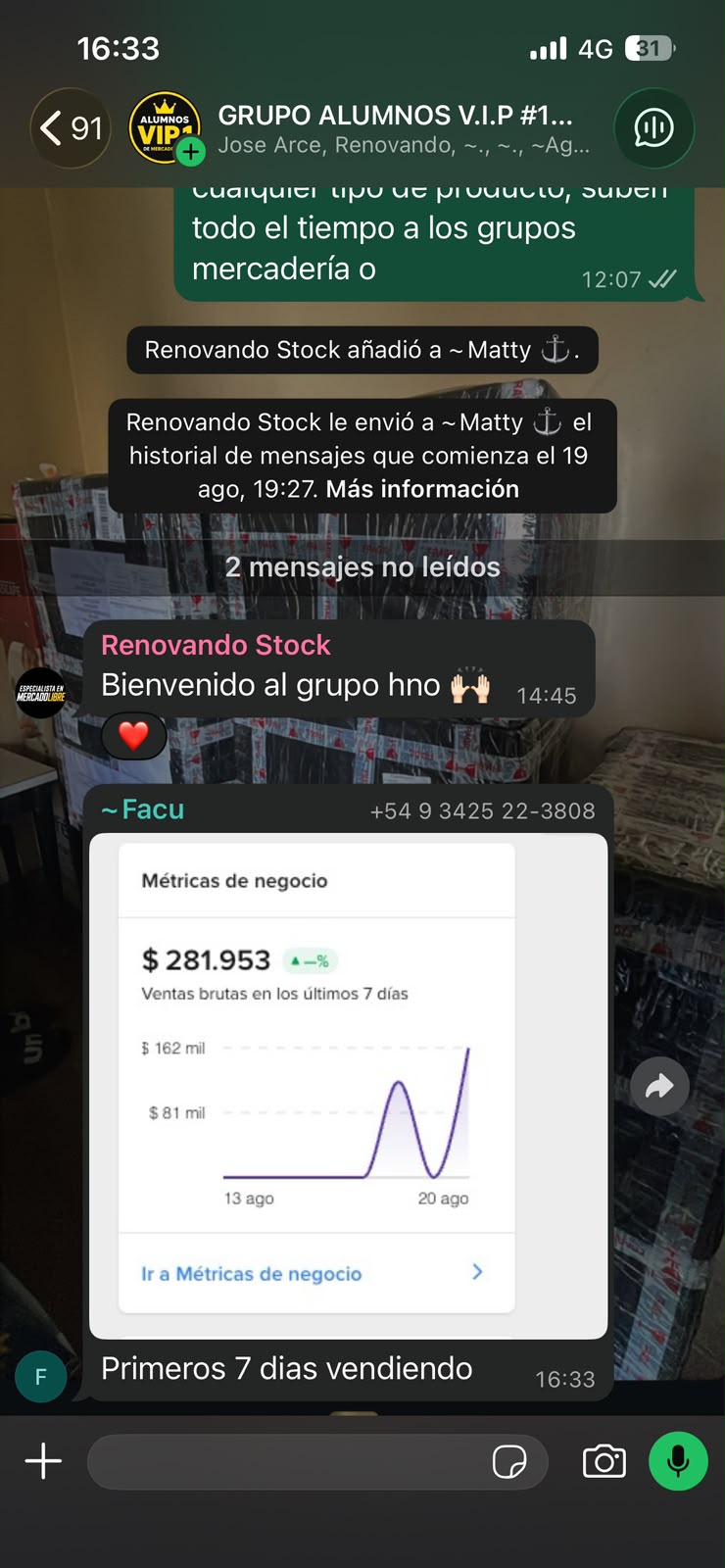 Captura de alumno 3 de 9: ventas reales en Mercado Libre